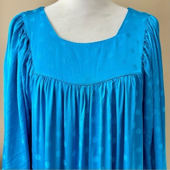 Happy X Nature Daydream Maxi Dress Blue Jewel Satin Polka Dot Wide Sleeve Size M - Picture 9 of 14